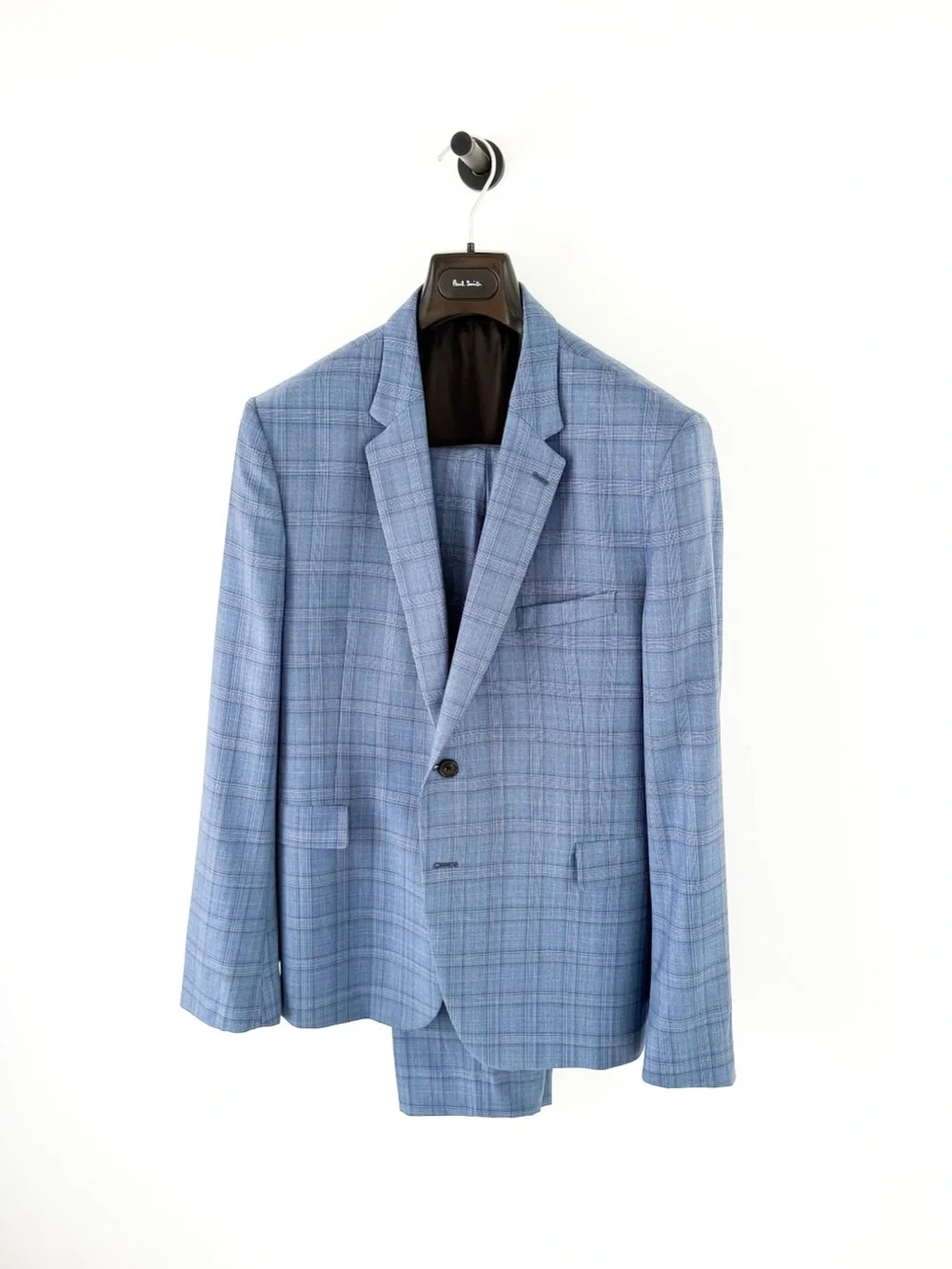 NEW Paul Smith Kensington Fit Wool Glen Plaid Suit Light Blue Purple Men's 44R